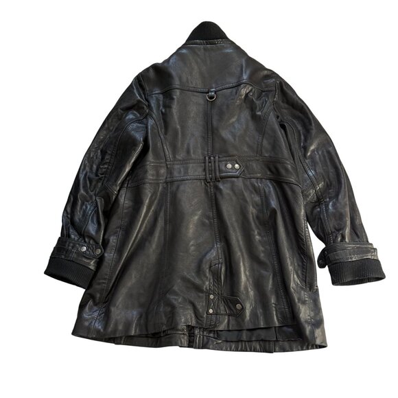 VTG Knoles & Carter Genuine Leather Longline Button Front Jacket 4XL Black - Picture 3 of 10